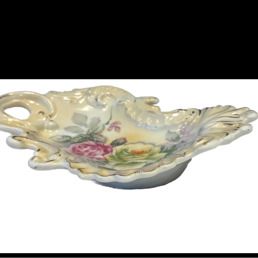Antique Kalk Porzellanfabrik Porcelain Floral Candy Dish